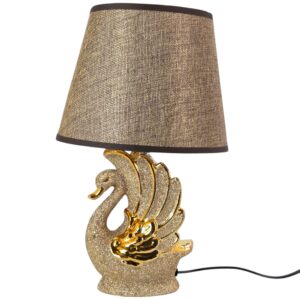 Lampă de masă decorativă cu bază tip lebădă aurie și abajur textil – Iluminat ambiental pentru living, dormitor sau birou