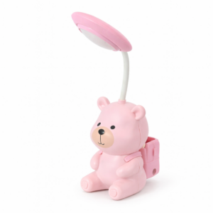 Lampă de veghe copii cu design ursuleț roz, lampă LED de masă flexibilă, lumină ambientală pentru noptieră cameră copil