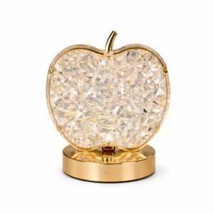 Lampă de birou LED decorativă model măr cristal, lumină ambientală, bază metalică aurie